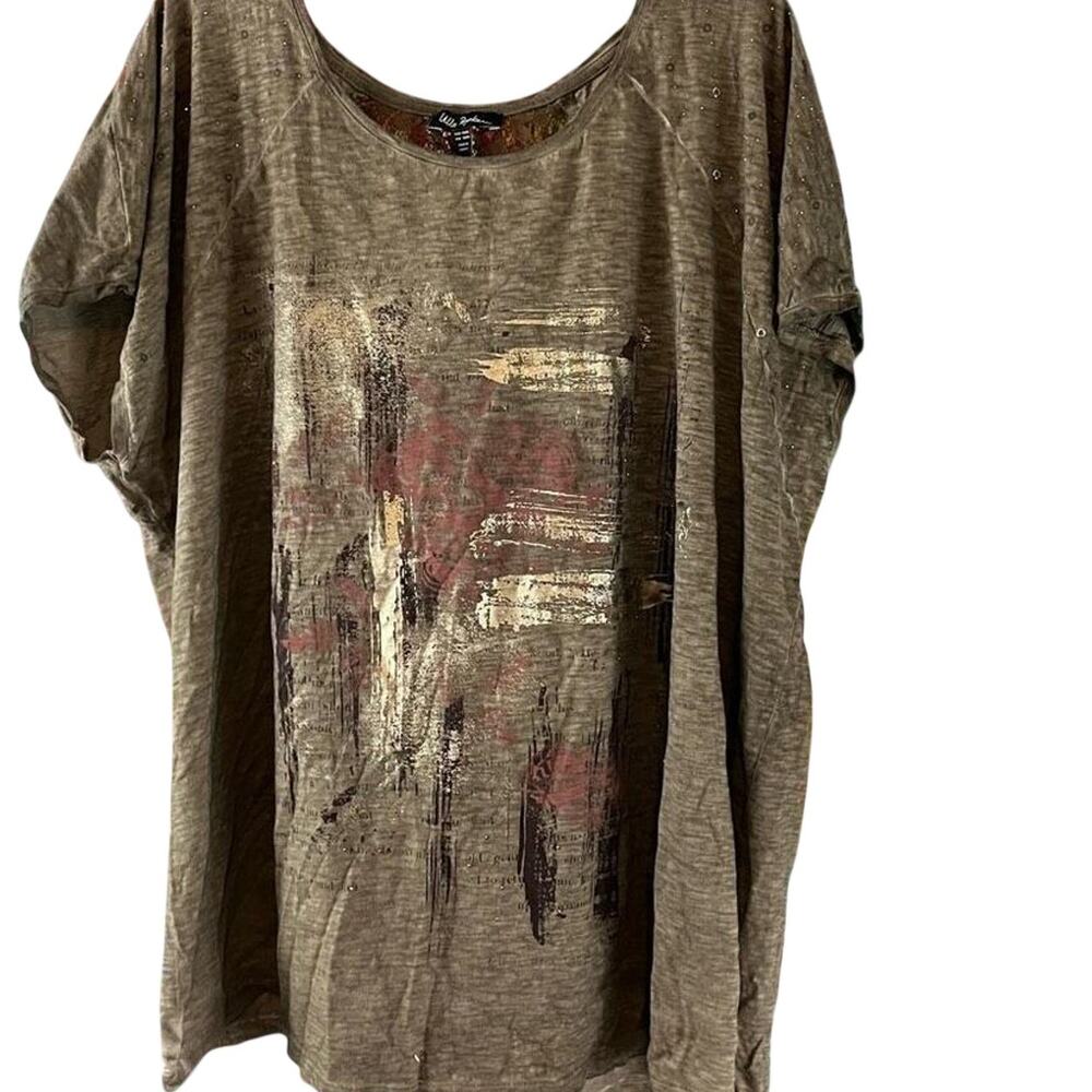 Ulla Popken Lace Back Graphic T-Shirt Top Size 24/26